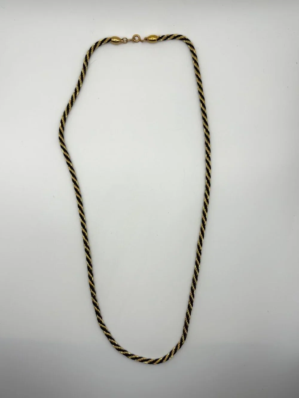 Vintage Trifari Gold Tone Black Cord Twisted Rope Chain Necklace 24 in